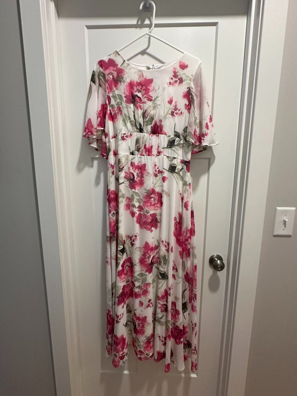 Calvin Klein Spring/Summer 2026 Flutter Sleeve Floral Chiffon Maxi Dress
